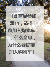 此商品参加双11，请提前加入购物车，什么意思，为什么要提前加入购物车